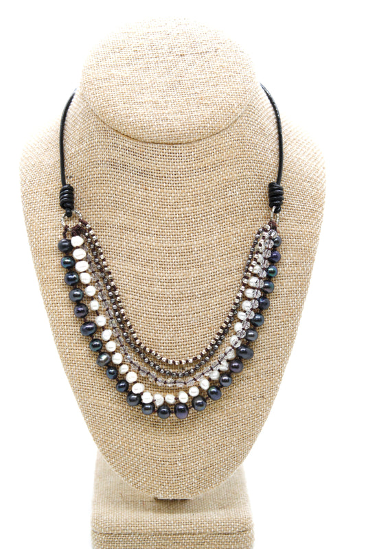Semi Precious Stone Multi Strand Short Necklace - NLS-Eskimo