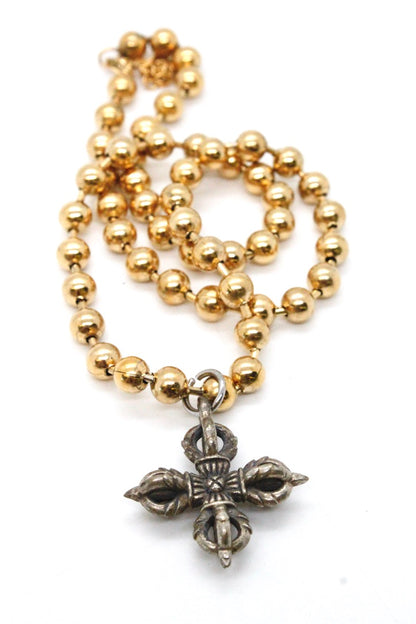 Single Gold Plate Ball Chain Necklace with Lucky Silver Cross N2-S1014g -The Classics Collection-