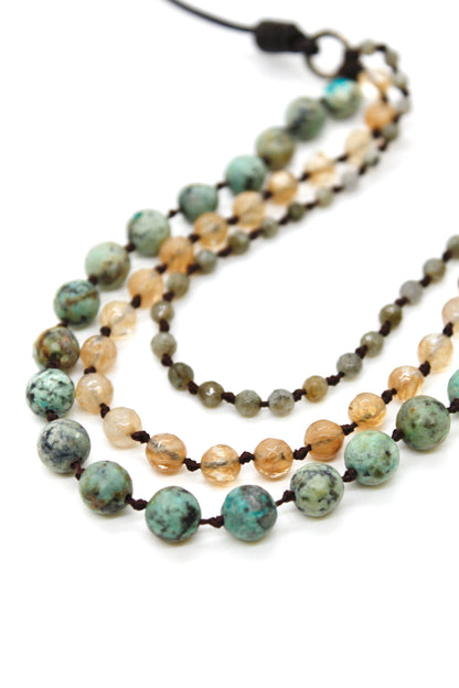 Semi Precious Stone Multi Strand Short Necklace - N4-005