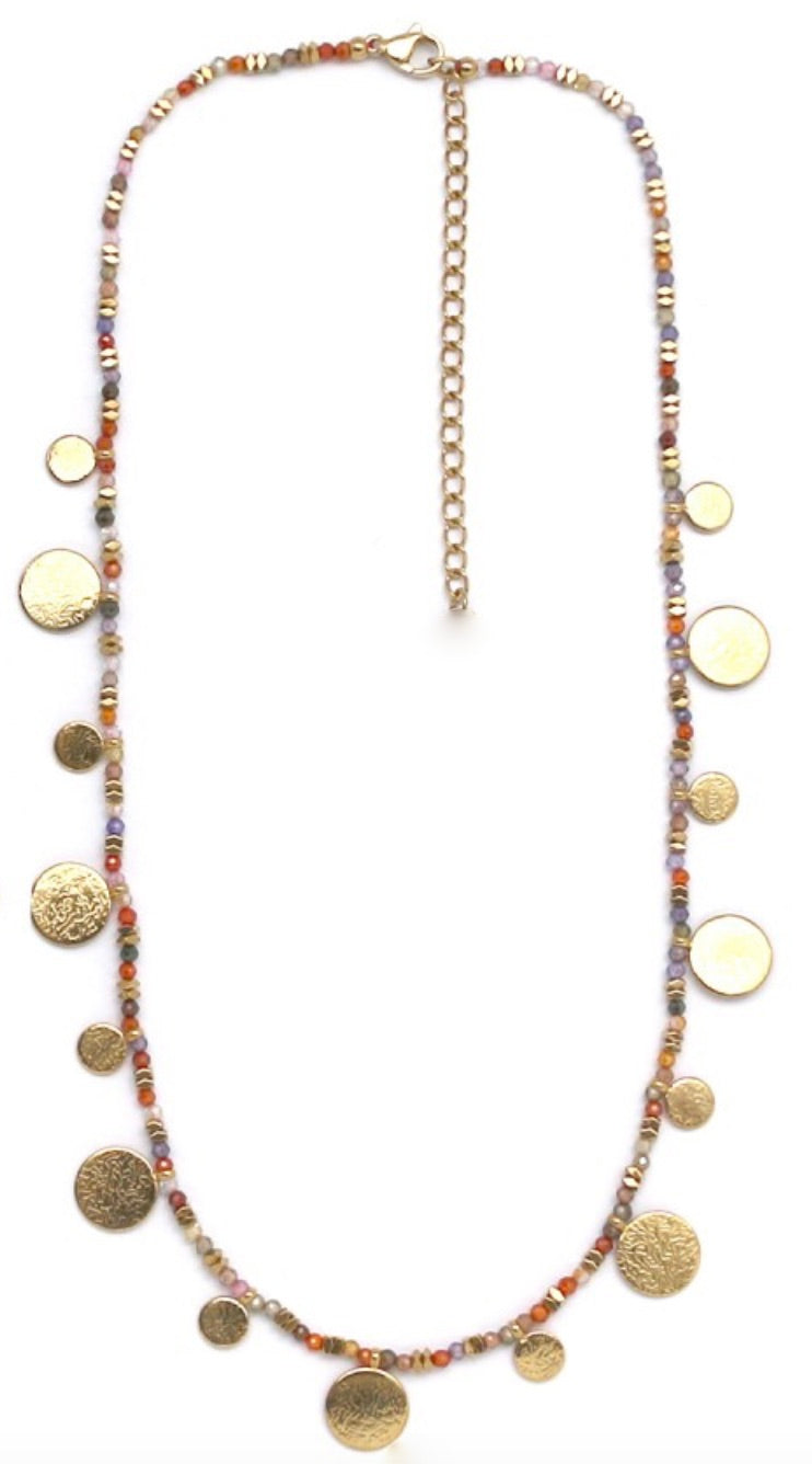 Museum Style Faceted Fluorine Short Necklace with 24K Gold Plate Mini Charms