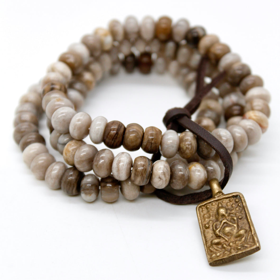 Silver Leaf Jasper Reversible Vintage Buddha Charm Bracelet -Buddha Collection-