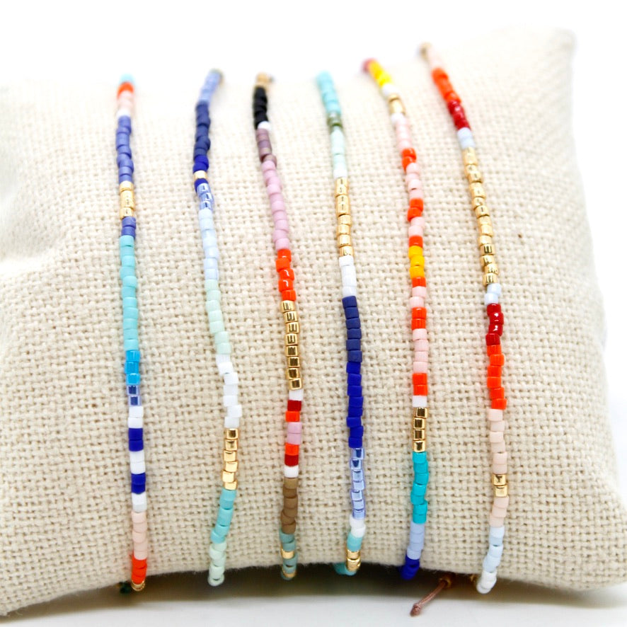 Bundle of Six Colorful Seed Bead Bracelets - B8-035