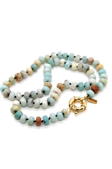 Hand-Knotted Short Faceted Amazonite Beaded Necklace - NLS-AZ