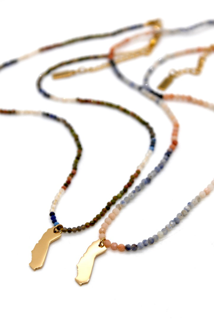 California State Mini Stone Gold Charm Necklace