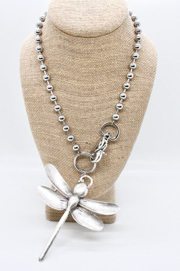 Large Dragonfly Pendant Convertible Silver Chain Necklace