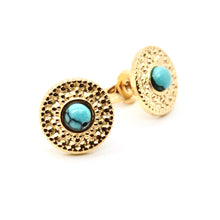 Load image into Gallery viewer, Turquoise and Gold Wheel Stud Earrings E4-201 -French Flair Collection-
