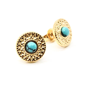 Turquoise and Gold Wheel Stud Earrings E4-201 -French Flair Collection-