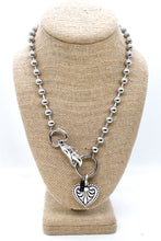 Load image into Gallery viewer, Fleur De Lis Heart Charm Necklace Single Silver Chain Claw Clasp
