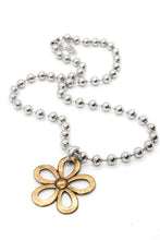 Load image into Gallery viewer, Single Silver Ball Chain Necklace with Small Brass Daisy Charm -The Classics Collection-
