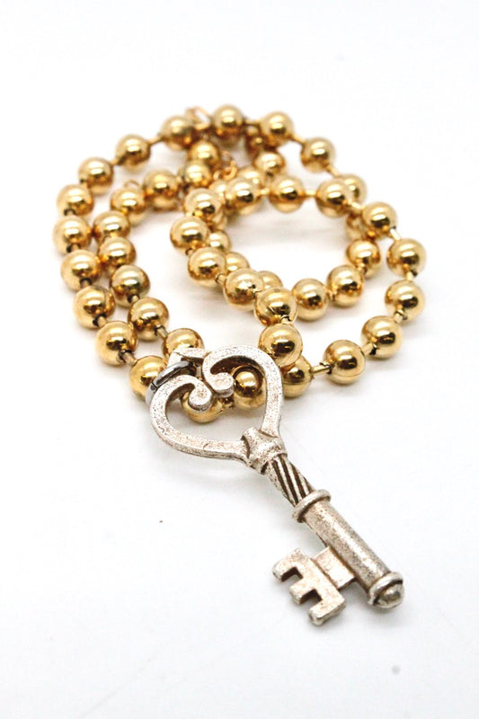 Single Gold Plate Ball Chain Necklace with Silver Key N2-S1008g -The Classics Collection-