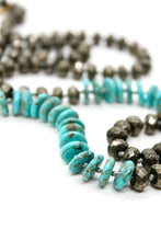Load image into Gallery viewer, Hand-Knotted Thin Turquoise and Pyrite Beaded Necklace - NL-PYT
