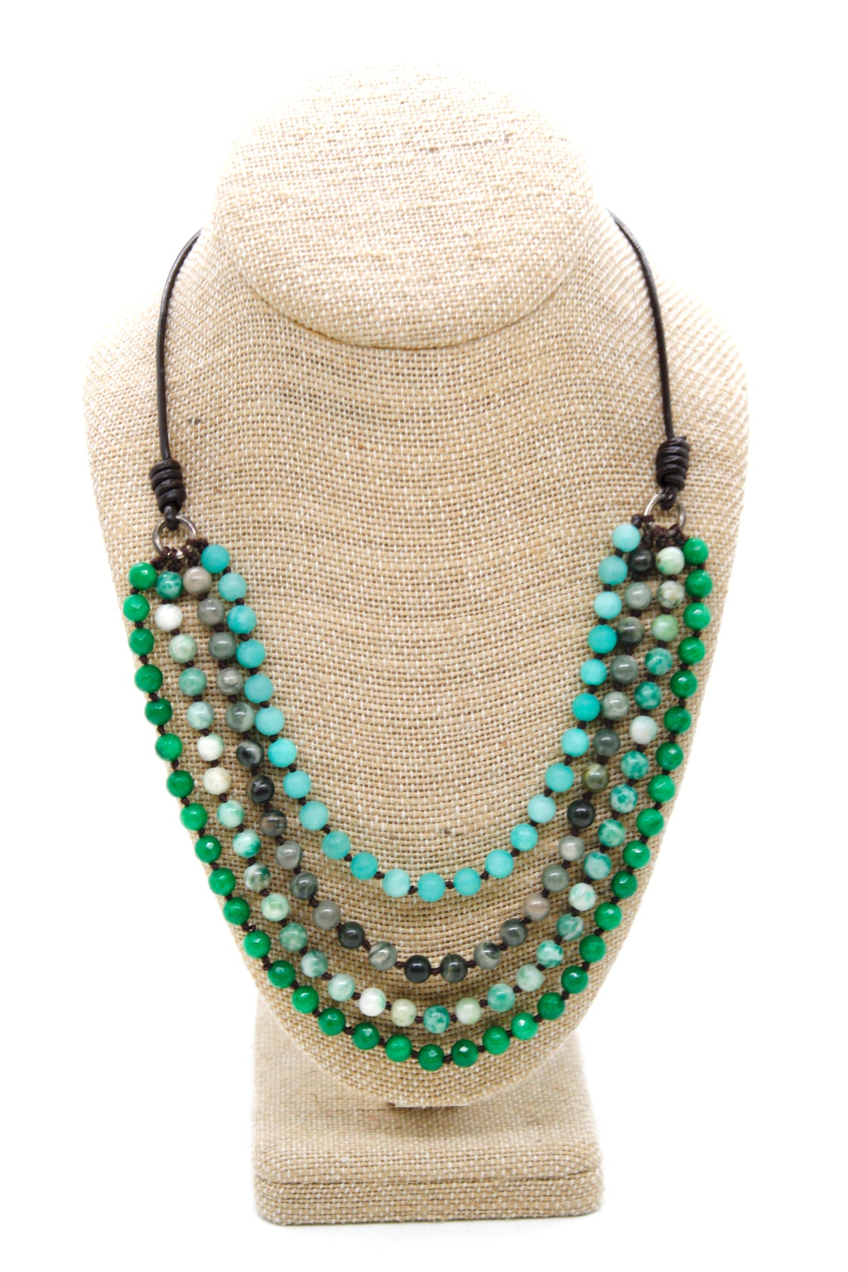 Semi Precious Stone Multi Strand Short Necklace - NLS-M22