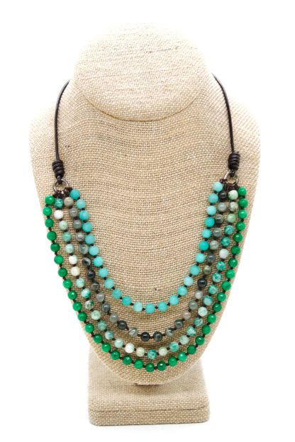 Semi Precious Stone Multi Strand Short Necklace - NLS-M22