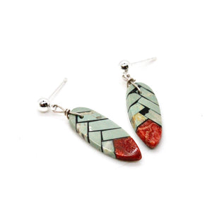 Navajo American Indian Turquoise and Coral Feather Earrings