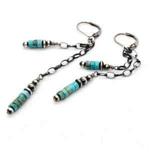 Navajo American Indian Turquoise and Sterling Chain Earrings