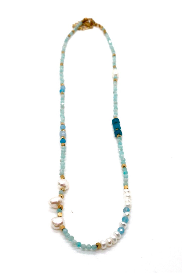 Amazonite and Apatite Short Beaded Necklace -French Flair Collection-