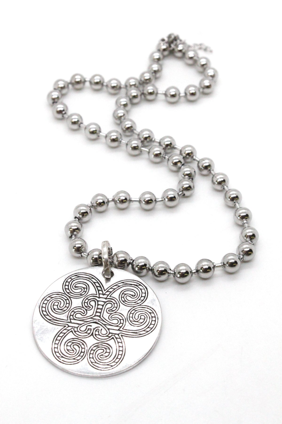 Single Silver Ball Chain Necklace with Large Disc Charm -The Classics Collection-