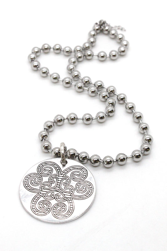 Single Silver Ball Chain Necklace with Large Disc Charm -The Classics Collection-
