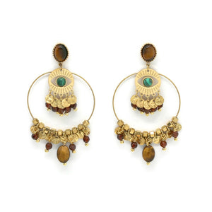 Tiger's Eye and Malachite Evil Eye Dangle Earrings - E4-312