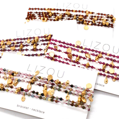 Tourmaline and Pearl Gold Mini Coin Wrap Necklace - N2-2616B
