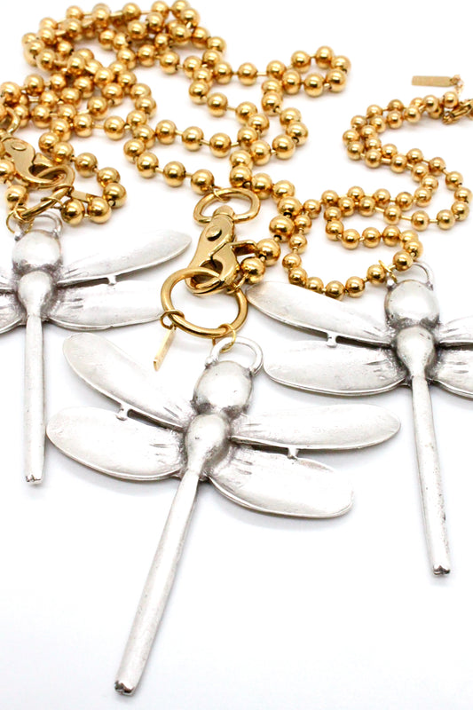 Large Dragonfly Pendant Convertible Gold Chain Necklace