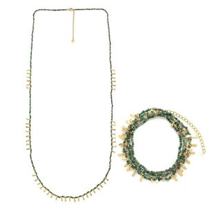 Museum Style Mini Drop Charms and Faceted Green Agate Necklace  -French Flair Collection-