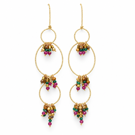 Dangle Mini Stone Hoop Earrings - E4-353B