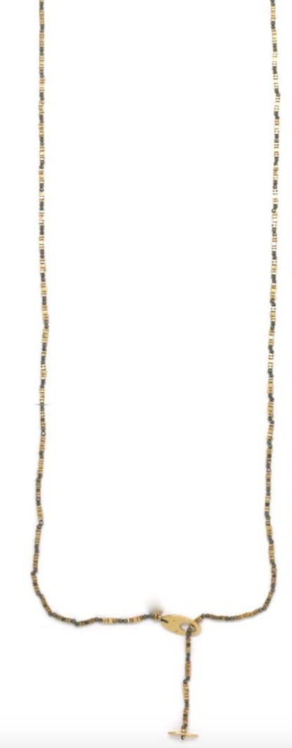 Long Beaded Pyrite Convertible Necklace to Bracelet