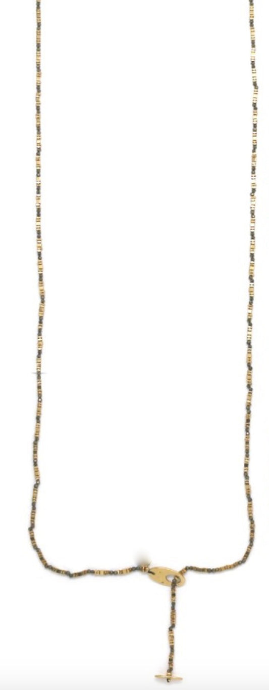 Long Beaded Pyrite Convertible Necklace to Bracelet