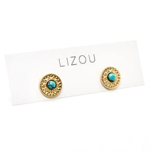 Load image into Gallery viewer, Turquoise and Gold Wheel Stud Earrings E4-201 -French Flair Collection-
