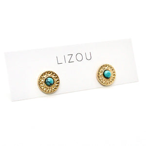 Turquoise and Gold Wheel Stud Earrings E4-201 -French Flair Collection-