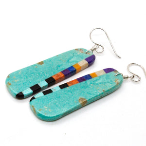 Turquoise Navajo American Indian Mosaic Earrings on Sterling Silver