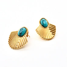 Load image into Gallery viewer, Turquoise and Gold Geometrical Stud Earrings E4-200 -French Flair Collection-
