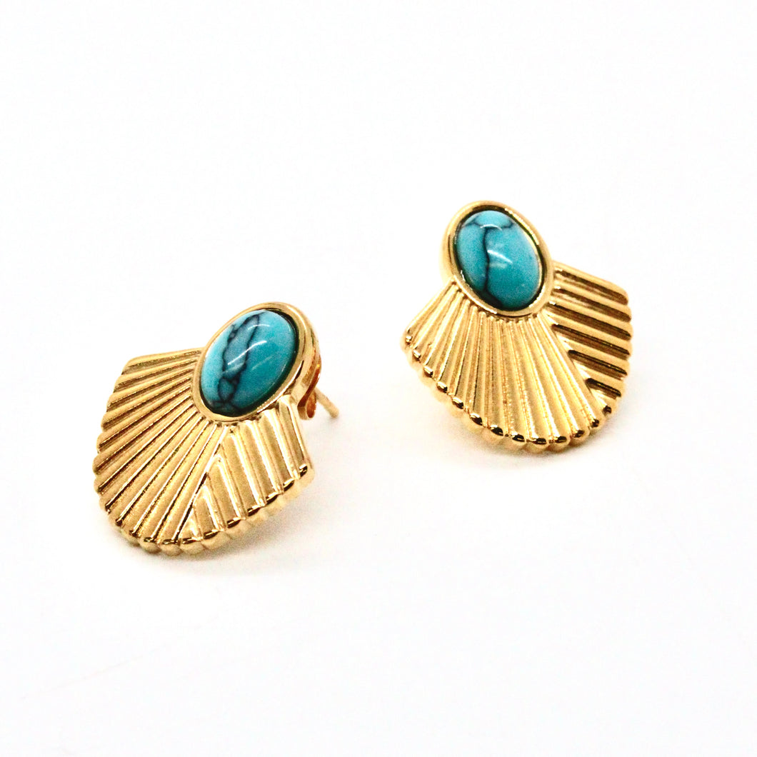 Turquoise and Gold Geometrical Stud Earrings E4-200 -French Flair Collection-