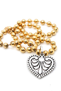 Single Gold Plate Ball Chain Necklace with Small Heart Charm N2-S229g -The Classics Collection-