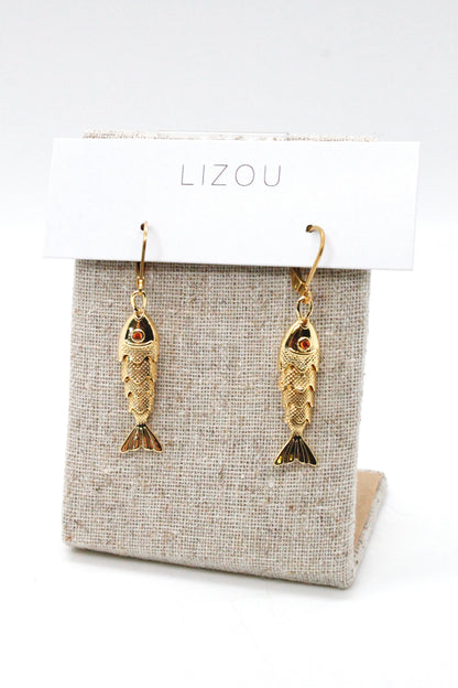 Medium Articulated Gold Fish Earrings - E4-267m