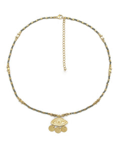 Gold Evil Eye Pendant Pyrite Necklace - N2-2586