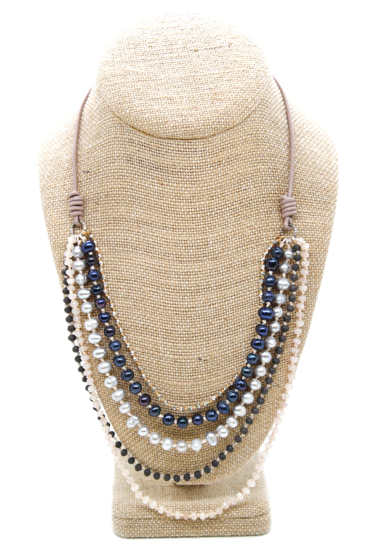 Semi Precious Stone Multi Strand Short Necklace - NLS-Chicory