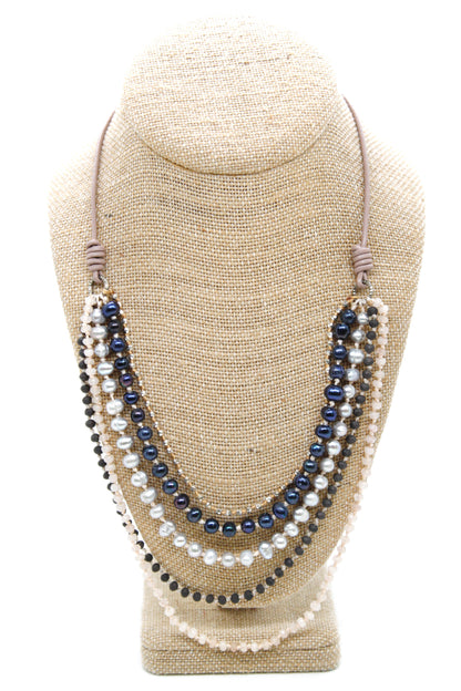 Semi Precious Stone Multi Strand Short Necklace - NLS-Chicory