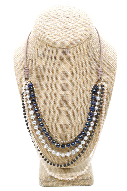 Semi Precious Stone Multi Strand Short Necklace - NLS-Chicory