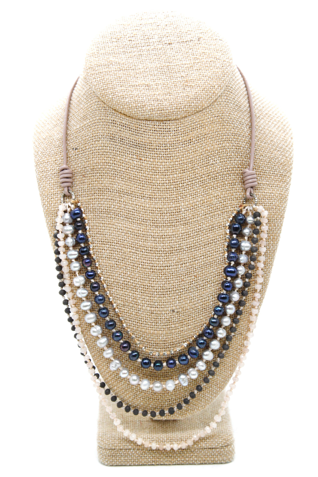 Semi Precious Stone Multi Strand Short Necklace - NLS-Chicory