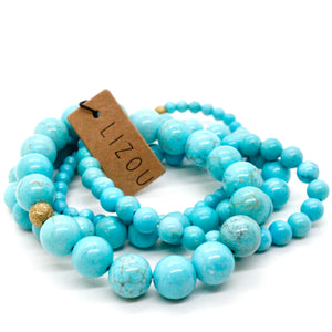 Turquoise Stone Four Row Stretch Stack Bracelet