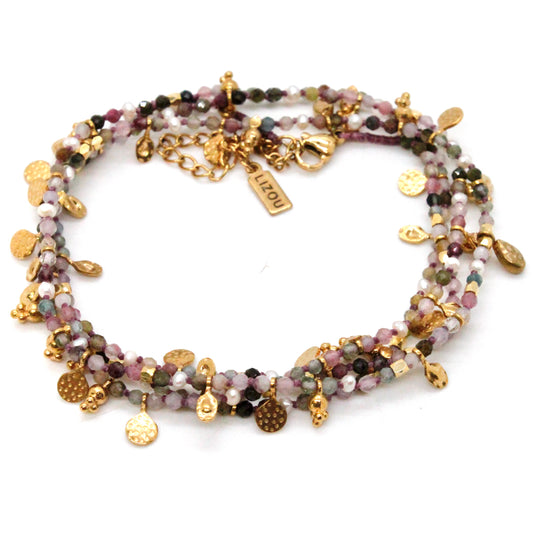 Tourmaline and Pearl Gold Mini Coin Wrap Necklace - N2-2616B