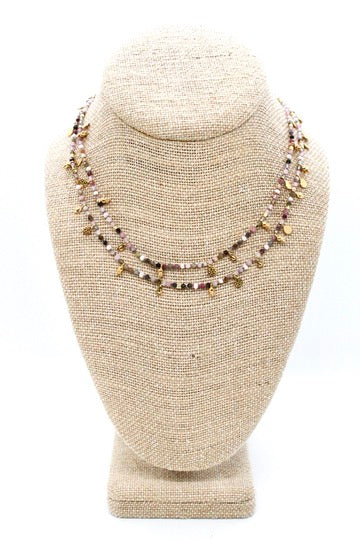 Tourmaline and Pearl Gold Mini Coin Wrap Necklace - N2-2616B