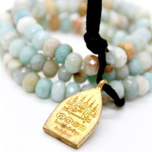 Faceted Amazonite Reversible Gold Buddha Charm Bracelet -Buddha Collection-