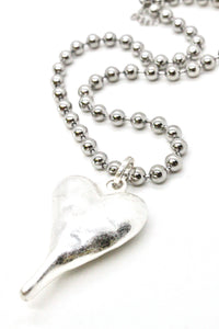 Single Silver Ball Chain Necklace with Silver Puffy Heart Charm -The Classics Collection-