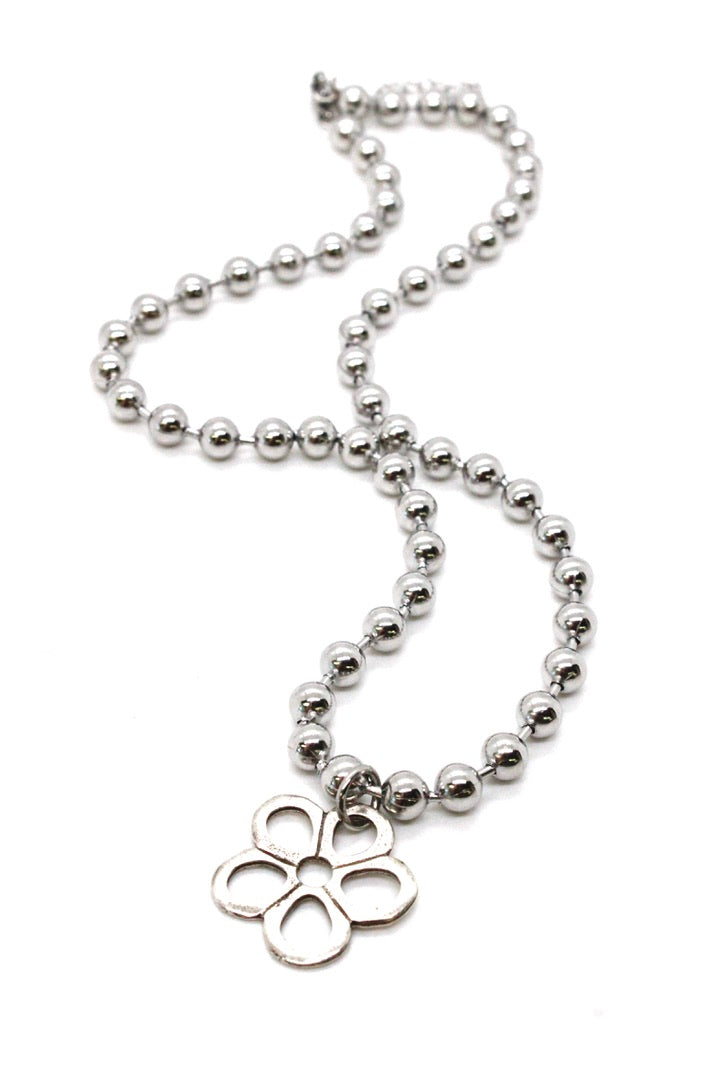 Single Silver Ball Chain Necklace with Fun Flower Charm N2-S266S2 -The Classics Collection-