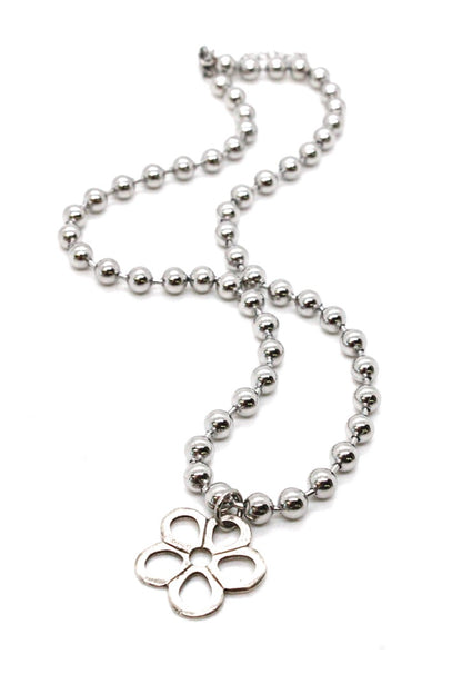 Single Silver Ball Chain Necklace with Fun Flower Charm N2-S266S2 -The Classics Collection-