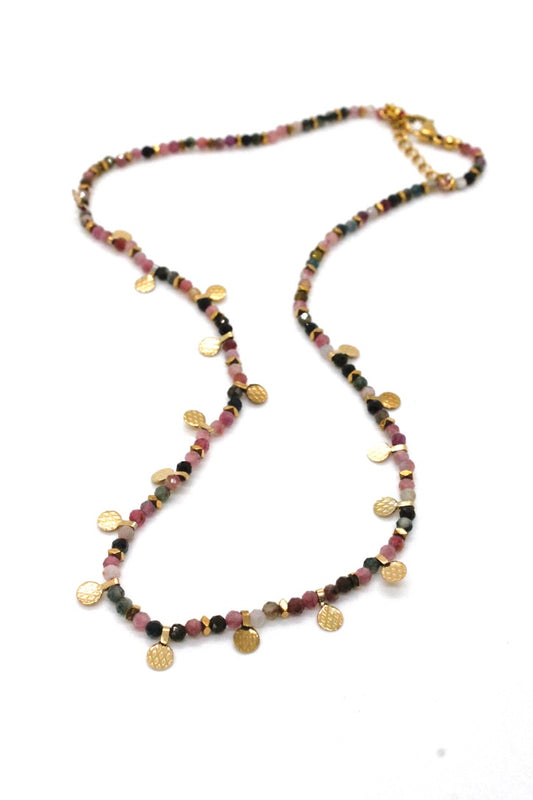 Faceted Tourmaline Short Gold Charm Necklace -French Flair Collection-