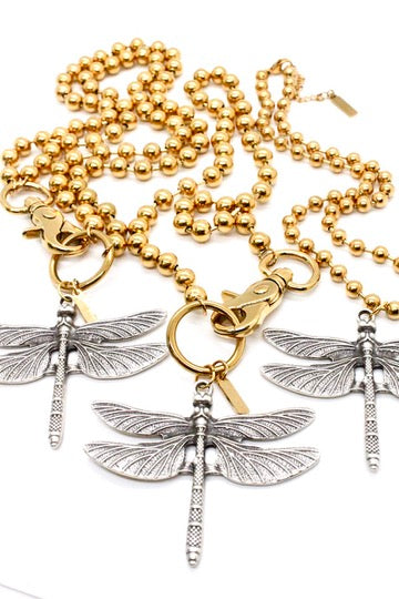 Detailed Dragonfly Pendant Convertible Gold Chain Necklace